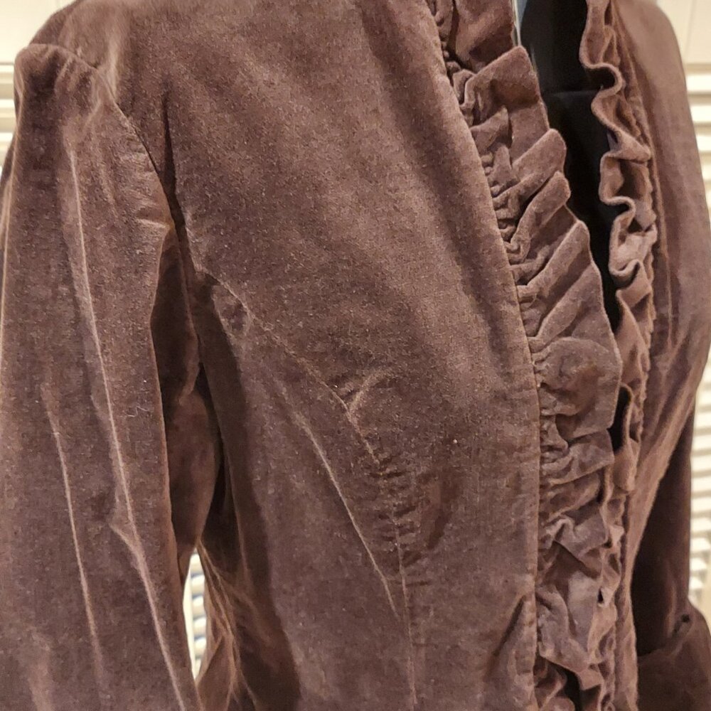 Vintage Dark Brown Velour Ruffled Jacket by Think Tank Size M * NWOT - Picture 2 of 8